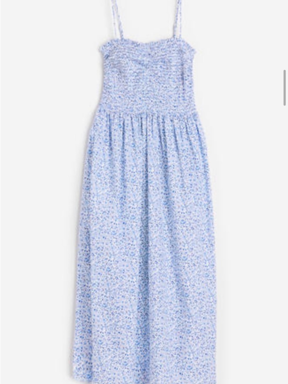 Blue Floral Smocked Midi Dress